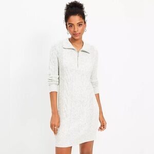 New Loft Cable Knit Half Zip Sweater Dress Gray Chunky Fisherman Size Small